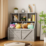 Garvee Kids Bookshelf Toy Storage Organizer with Storage Cabinet for Kids Rooms, 35.4"L x 16.5"W x 36.2"H, Vintage White - Washed Grey