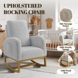 Garvee Modern Rocking Living Room Chair with Wood Legs, Upholstered Glider Chair with Leather Accent & Side Pockets, High Back, Nursery, Gray - Light Gray