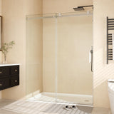 Garvee Frameless Sliding Shower Door 56-60" W x 76" H, Waterproof Tempered Clear Glass, Brushed Nickel Handle & Seal Strip, Modern Bathroom