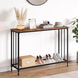 Garvee Narrow Console Table with Metal Frame and Glass Shelf, Vintage Style, Adjustable Legs, Rustic Wood, for Hallway or Living Room, 85x30x81 cm, Black Metal