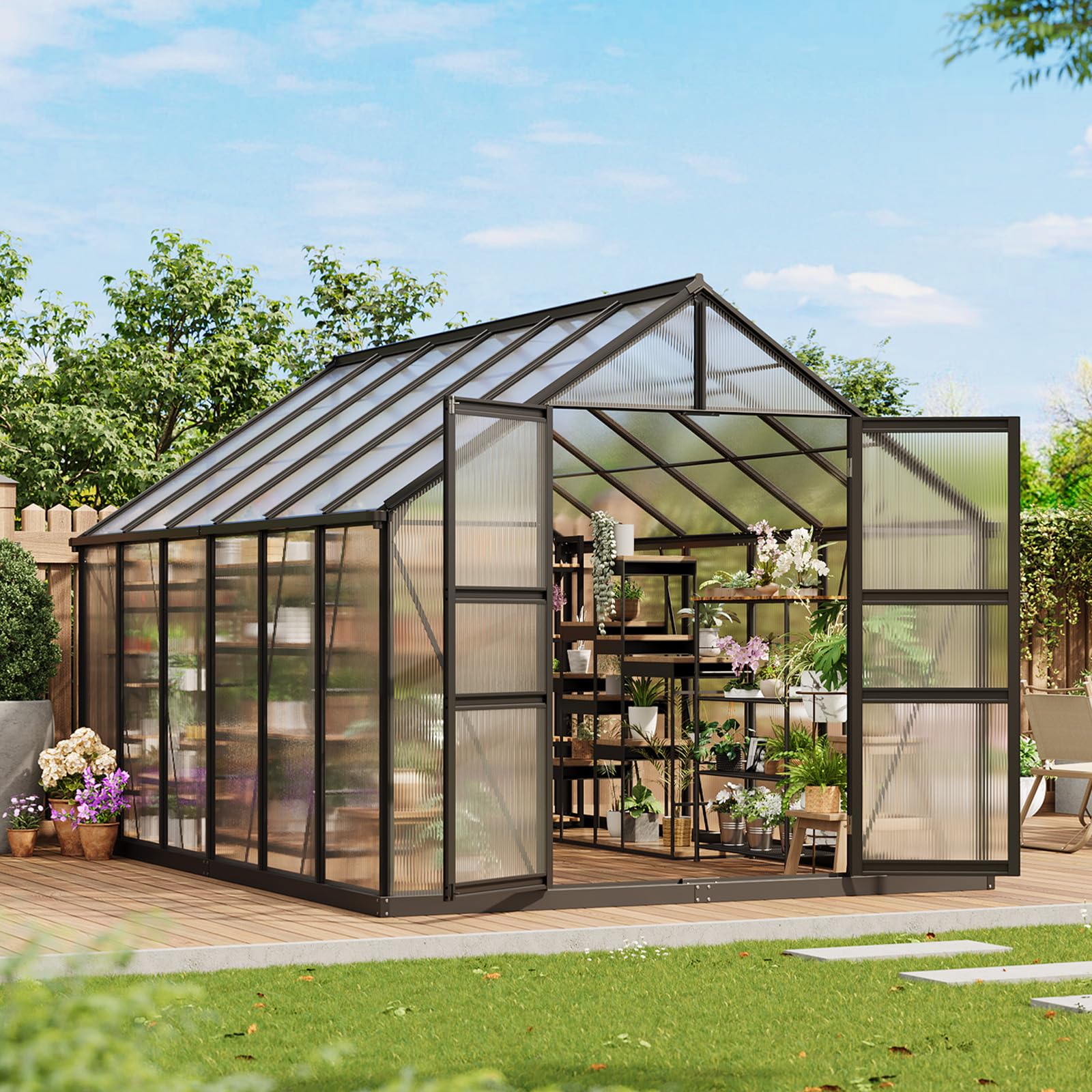 Garvee 12x8 FT walk-in greenhouse outdoor view