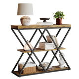 Garvee 3-Tier Entryway Table Industrial Console Sofa Table with Storage for Entryway Hallway Rustic Brown - Rustic Brown + X-Shaped