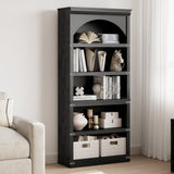 Garvee Farmhouse Arched Bookcase 68.7" Tall Wooden 5 Tier Bookshelf Black for Living Room Bedroom Office Library - Black