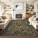 Garvee Area Rugs 9x12 Large Washable Non Slip Brown Soft Modern Botanical Floral Rug for Living Room Bedroom Dining Room Home Office - Brown