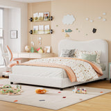 Garvee Platform Bed Frame Low Profile Sturdy Upholstered Headboard Rounded Corners Heavy Duty Noise Free Wooden Slats No Box Spring Needed - White