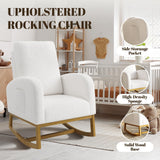 Garvee Modern Rocking Living Room Chair with Wood Legs, Upholstered Glider Chair with Leather Accent & Side Pockets, High Back, Plush, Durable Fabric, 300 lb Capacity - White