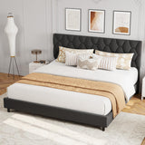 Garvee King Size Platform Bed Frame with Upholstered Headboard and Wooden Slats Support, Grey, No Box Spring Needed, Easy Assembly - Dark Gray