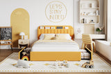 Garvee Full Size Bed Frame with Storage Headboard, Boucle Upholstered Platform Bed, 2 Drawers & Bookcase, Yellow - Yellow