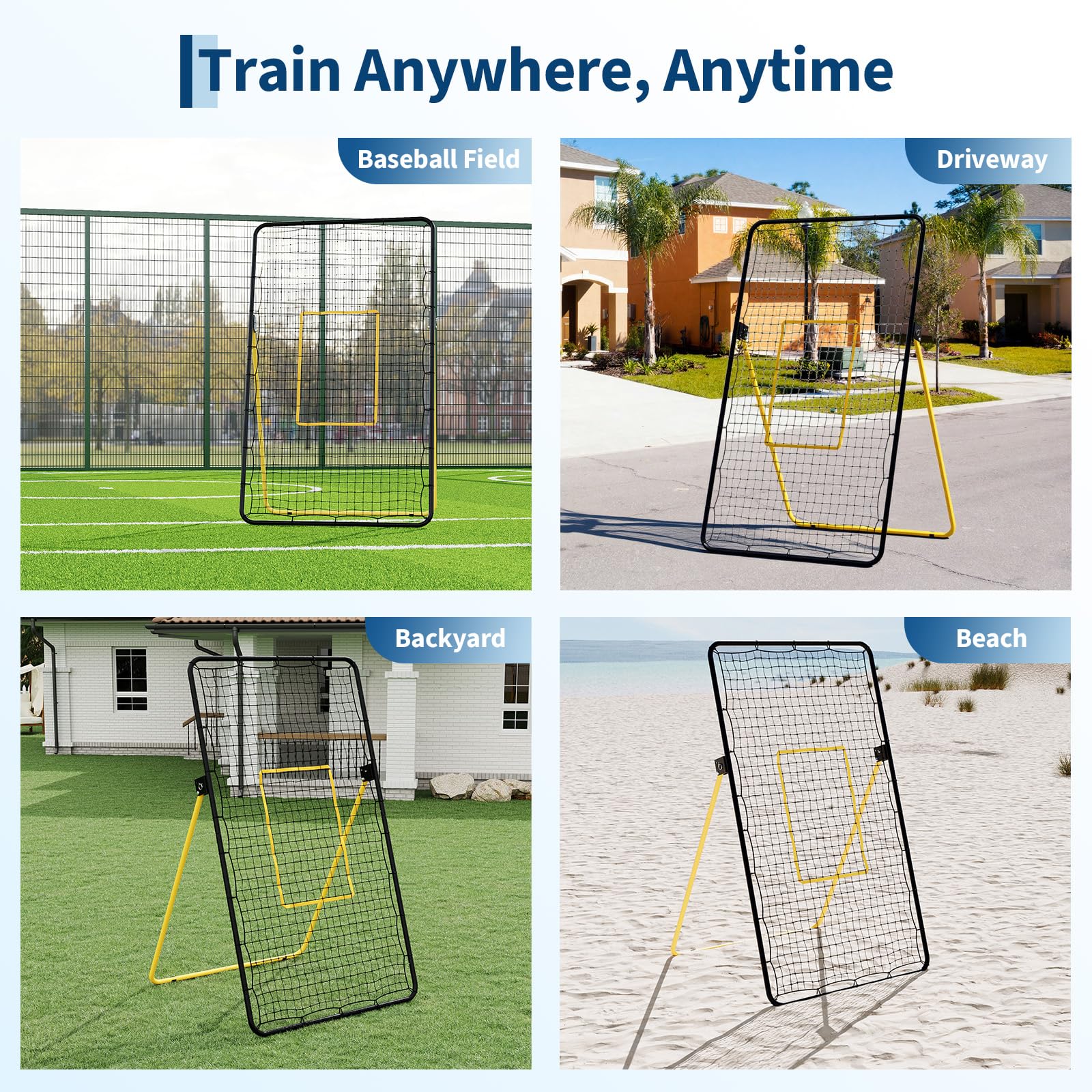 Volleyball rebounder net used in backyard driveway field and beach
