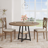 Garvee Round Dining Table for 4-6 People with Storage Shelf, Industrial Kitchen & Dining Room Table, 47 in, Grey - Rustic Brown