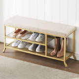 Garvee Shoe Rack Bench, 2 Tier Metal Storage Bench, Adjustable Shelf Entryway Bench, Metal Shoe Rack Organizer with Cushion, Shoe Storage Bench Living Room for Hallway, Golden