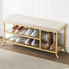 Garvee Shoe Rack Bench, 2 Tier Metal Storage Bench, Adjustable Shelf Entryway Bench, Metal Shoe Rack Organizer with Cushion, Shoe Storage Bench Living Room for Hallway, Golden