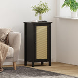 Garvee Farmhouse Nightstand with Rattan Door Black Accent End Table for Bedroom Living Room Office 15.8"L x 11.8"W x 29.9"H - Black