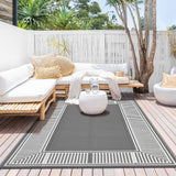 Garvee Outdoor Rug 10x14 Large Waterproof Plastic Straw Rug Reversible Portable Camping Rug Grey for Patio Porch Balcony Picnic - Line Grey