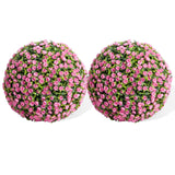 Garvee Buchsbaumkugel With Flower 2pcs Set - UV-Resistant Weatherproof Topiary Balls - PE Material - Balcony Wedding Decor - Natural Look - Rosa