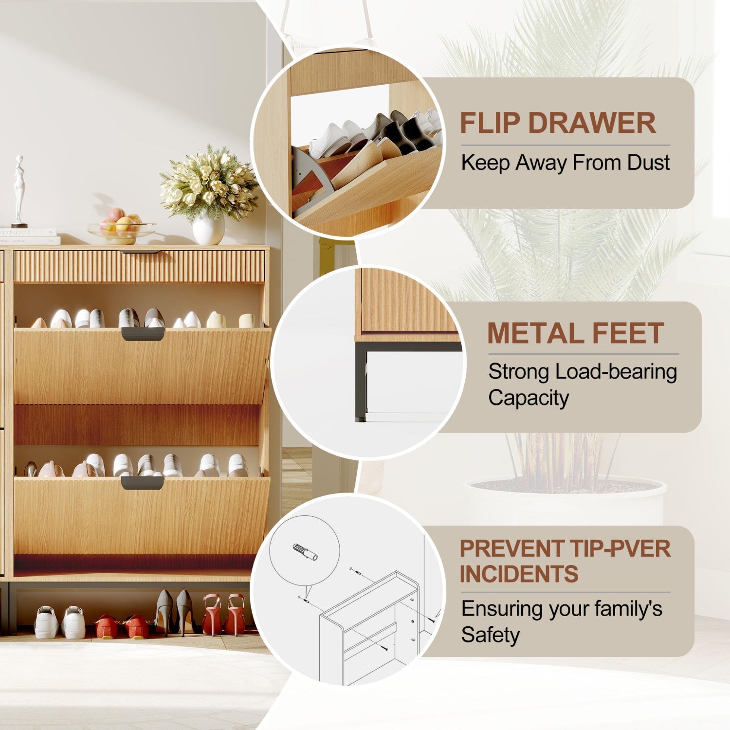 Metal feet support and tip-over prevention detail