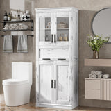 Garvee Bathroom Cabinet, Tall Kitchen Pantry Cabinet with Doors and Adjustable Shelf, Freestanding Floor Storage Cabinet for Living Room, Laundry Room, Home Office,Retro White - White