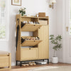 Garvee Rattan Shoe Storage Cabinet with 3 Flip Drawers, Freestanding Organizer with Adjustable Shelves for Entryway, Narrow Shoe Rack Cabinet for Hallway, Easy Assembly, Oak