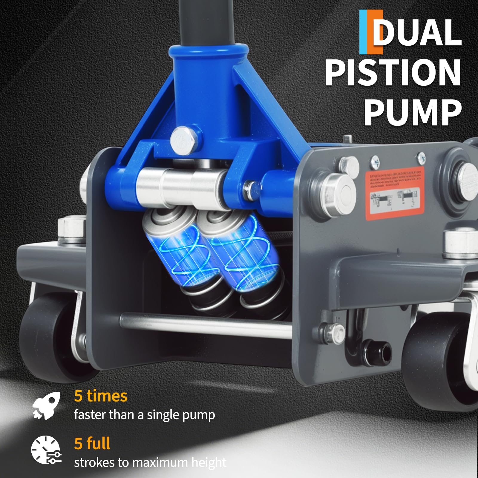 Blue floor jack dual piston pump assembly