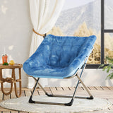 Garvee Rabbit Fur Saucer Chair Foldable Lounge Chair Metal Frame Cozy Indoor Lazy Sofa Grey - Blue