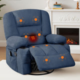 Garvee Rocker Recliner Chairs with Vibration Massage and Heating, 360° Swivel, Extra Wide Chenille Fabric, Blue for Living Room and Bedroom