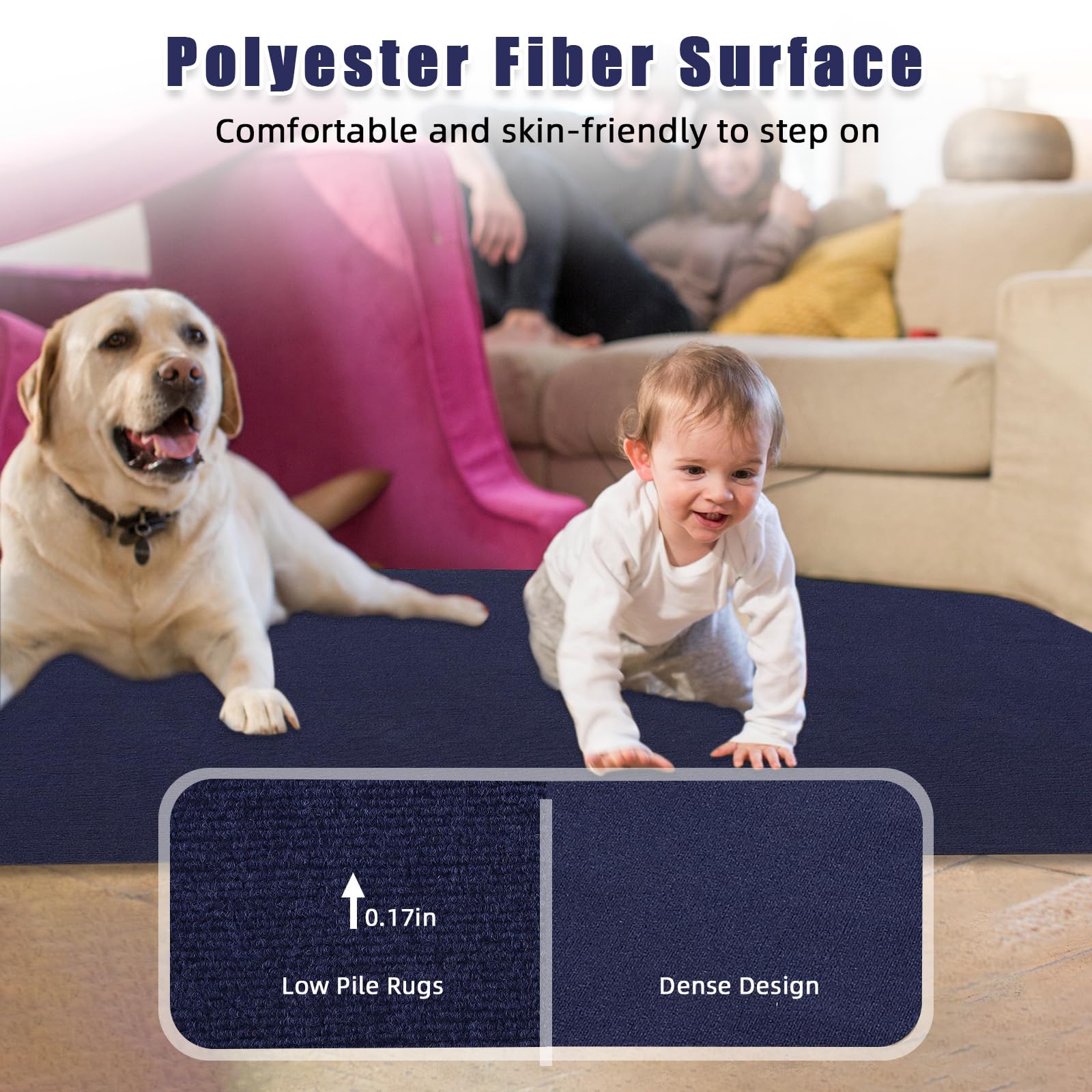 Blue marine carpet with polyester surface and thickness detail