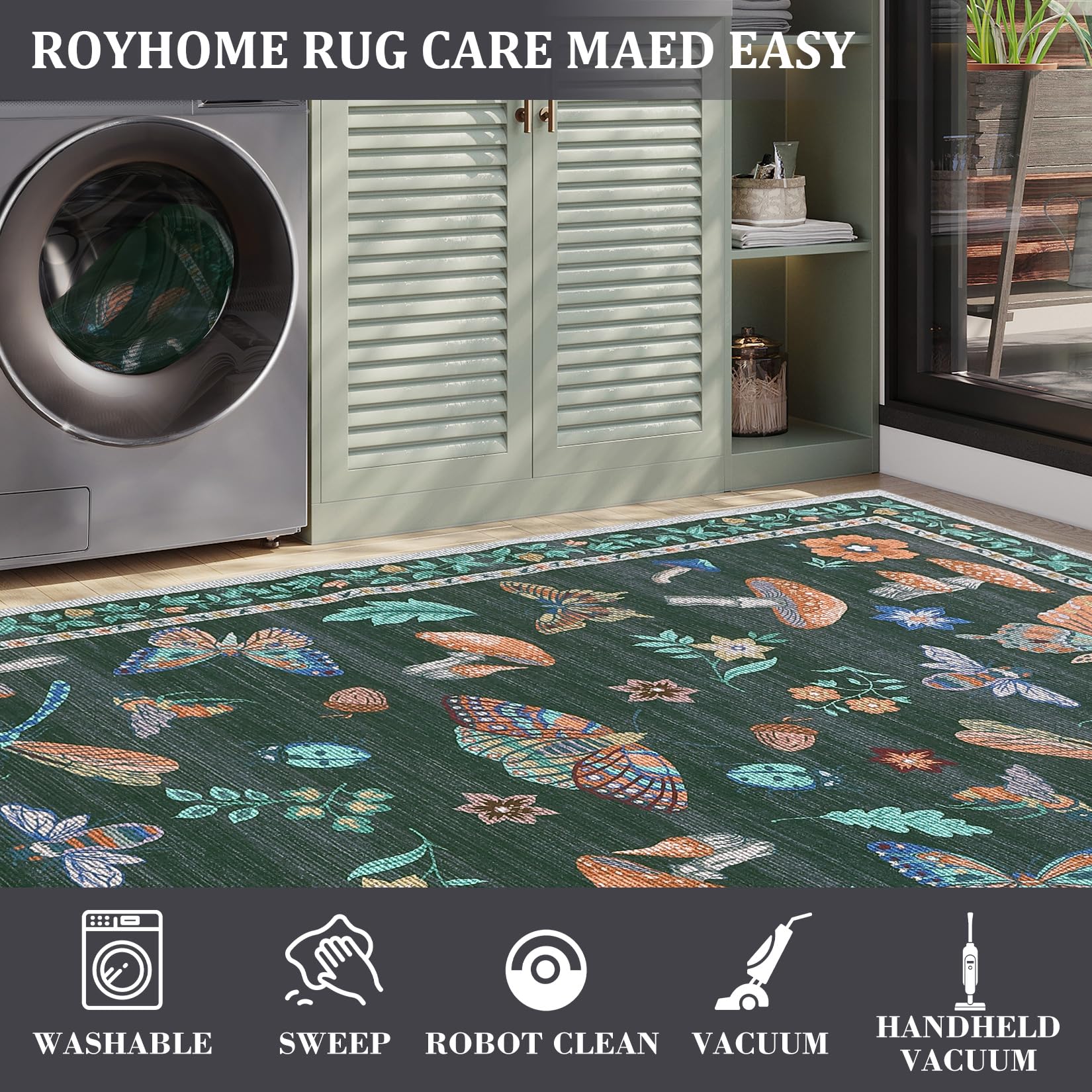 care guide for washing and routine cleaning of the black mushroom rug