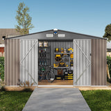 Garvee 10x12 FT Outdoor Storage Shed Metal Garden Tool Shed Lockable Doors Windows Brown - Brown