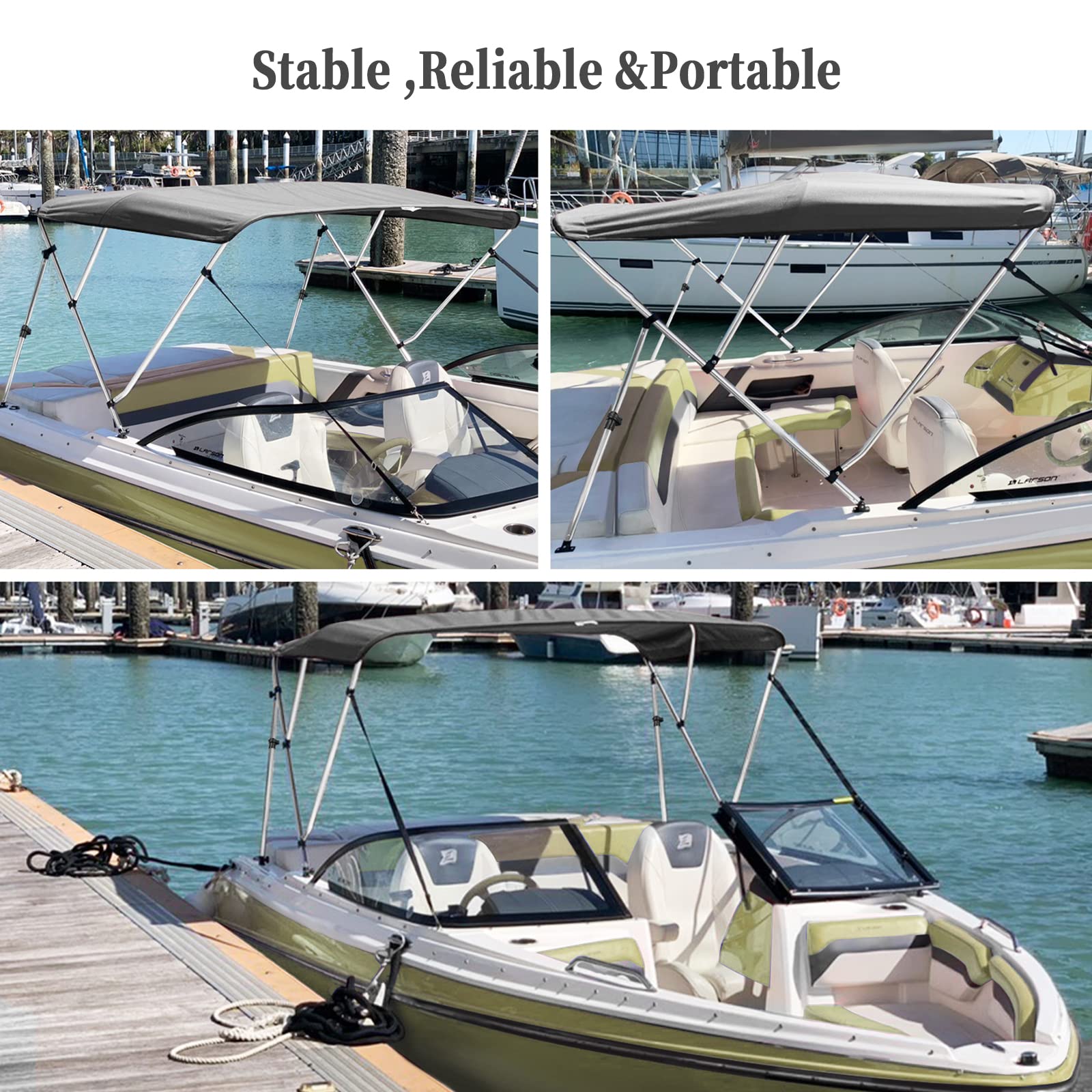 Garvee 3 bow boat bimini top installed on boat