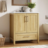Garvee 30" Bathroom Vanity with Sink, Freestanding Wood Vanity Cabinet, Natural Wood, 2 Soft-Closing Doors & Large Storage Drawer, Easy Assembly & Cleaning