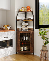 Garvee 68in Corner Bar Cabinet with Power Outlet, Industrial Wine Cabinet, LED Strip Lighting, 5-Tiers Liquor Storage, Tempered Glass Door, 12 Colors, Small Space Home Bar - Brown