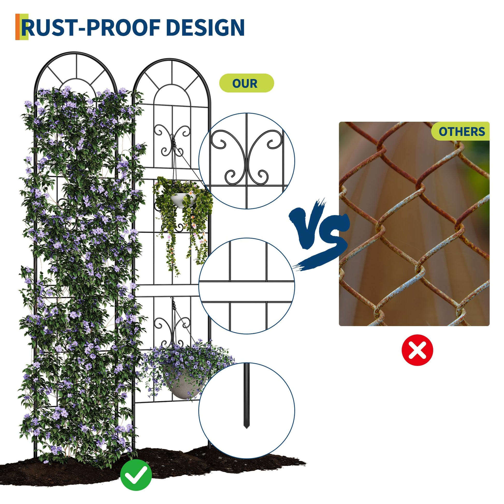 Rust-proof design metal garden trellis