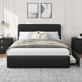 Garvee Upholstered Platform Bed Frame with Headboard, Faux Leather, Full Size, Brown, Storage Drawers, Low Profile - Black