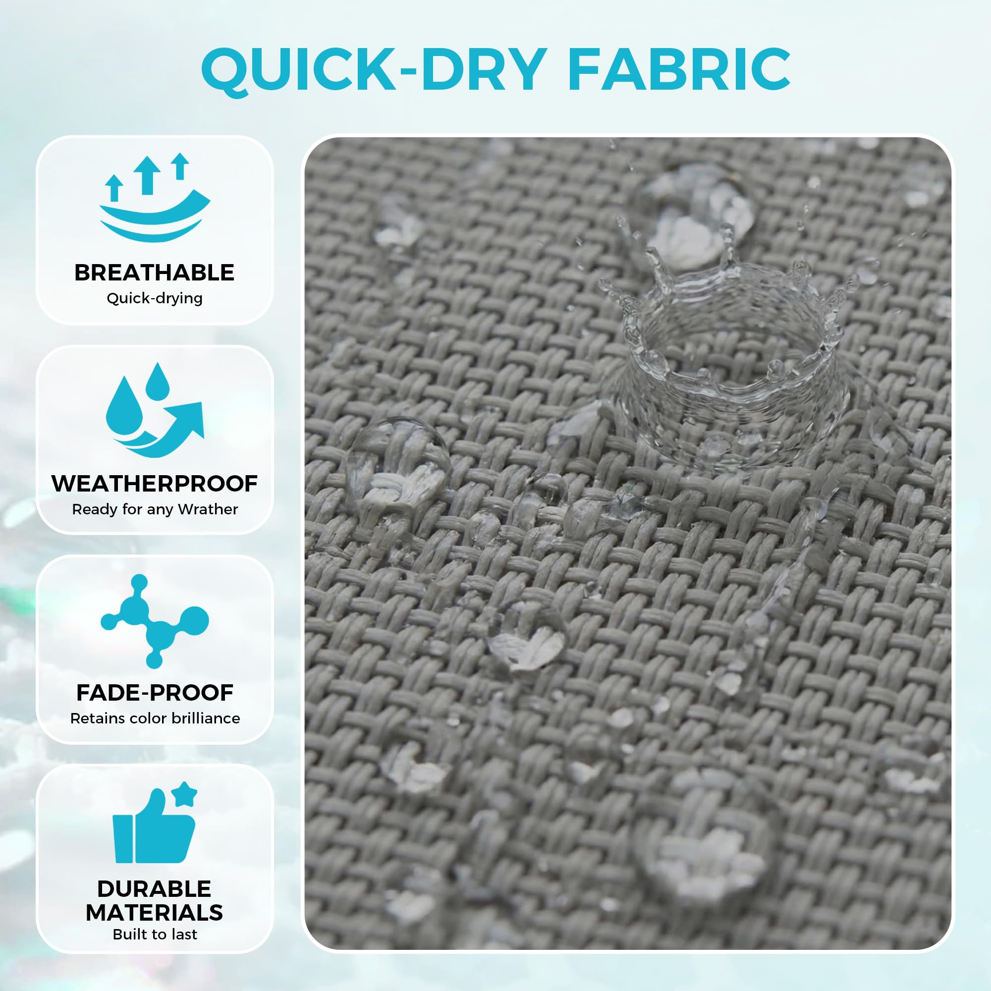 close view of grey Textilene mesh demonstrating breathable quick drying outdoor performance
