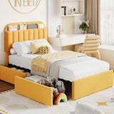 Garvee Twin Size Bed Frame with 2 Flexible Drawers, Boucle Upholstered Platform Bed Frame, Kids/Girls Bedroom, Yellow, Easy Assembly, Noise Free - Yellow