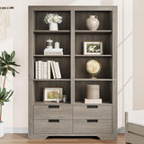 Garvee 72" Tall Book Shelf with 4 Drawers, Farmhouse Floor Standing Bookcase for Bedrooms, Home Offices, Living Rooms, 47.2"D x 11.8"W x 72"H, Solid Color - Grey