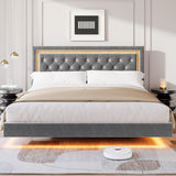Garvee Floating Bed Frame King Size with Smart LED Lights, Upholstered Platform Bed, Grey, Modern Bedroom - Grey