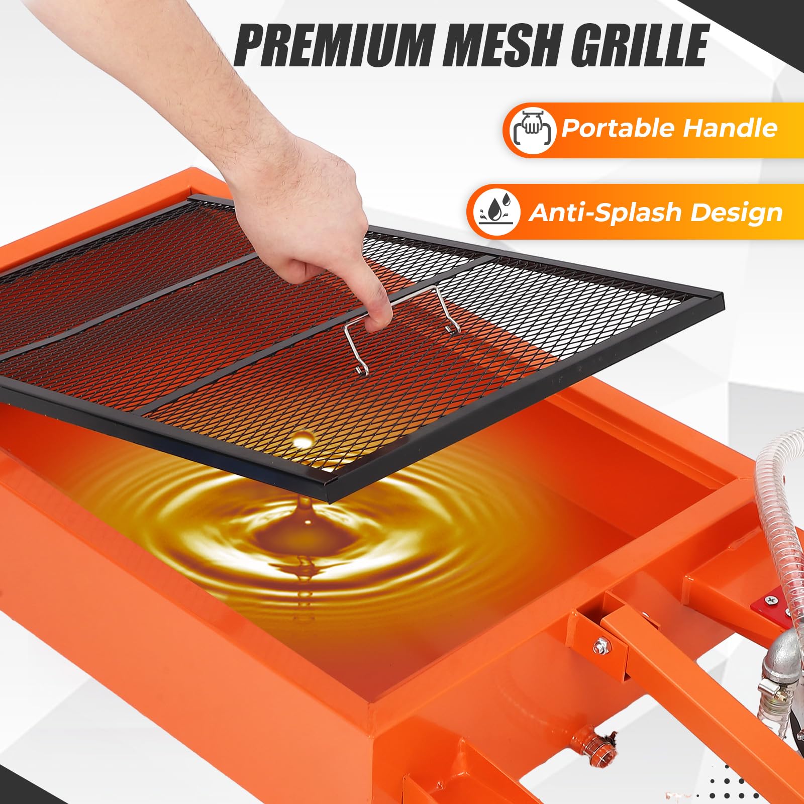 Anti-splash mesh grille oil drain pan design