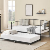 Garvee Twin Size Metal Daybed Frame with Pullout Trundle 6 Casters, Steel Slat Support Guest Sofa Bed for Living Room, Bedroom, Apartment, No Box Spring Needed (Black) - Black