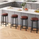 Garvee 24'' Swivel Bar Stools Set of 4 with Footrest, Modern Counter Height Barstools with PU Leather Upholstered and Metal Frame, Backless Round Bar Stools for Kitchen Island, Brown - Brown