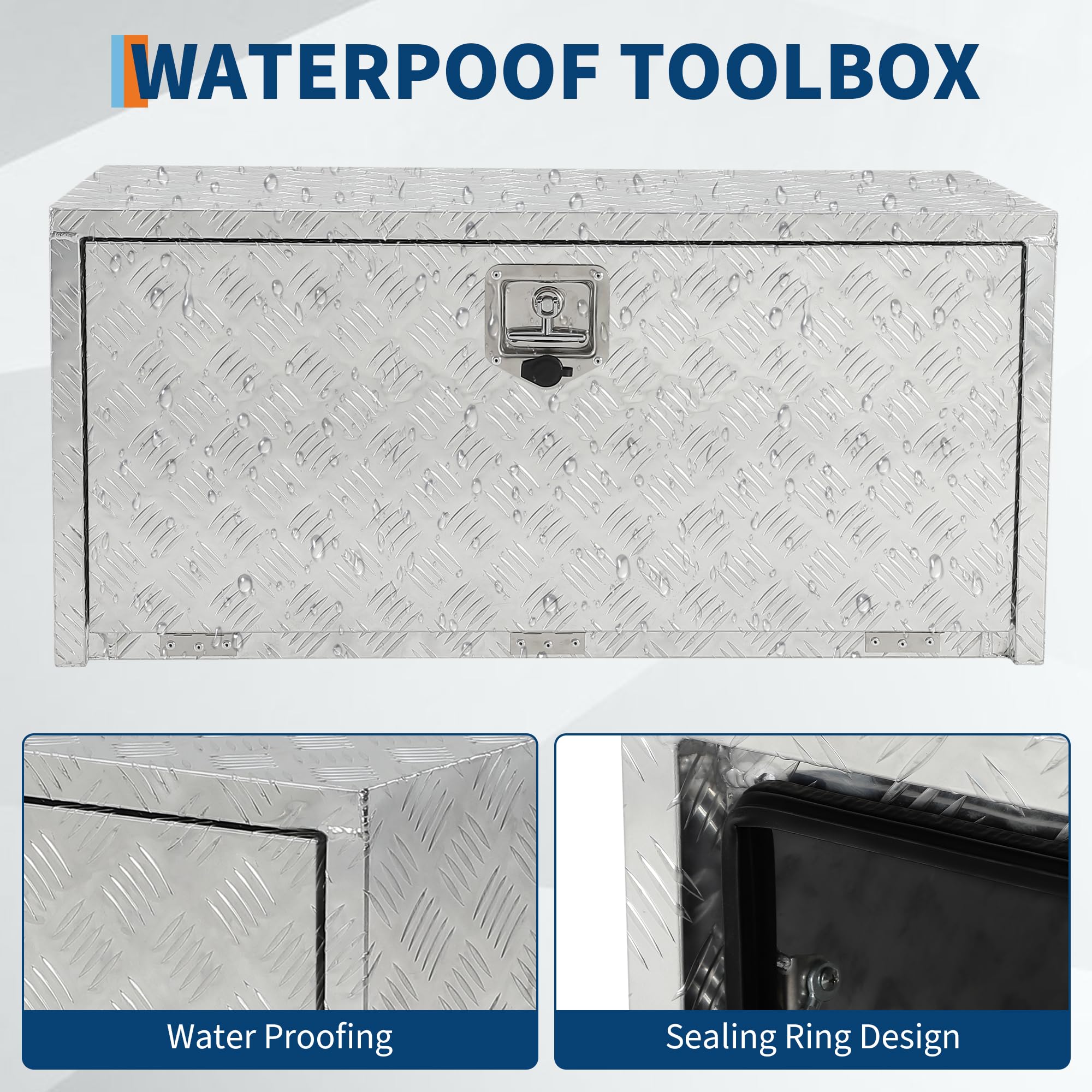 silver aluminum truck tool box weather sealing detail