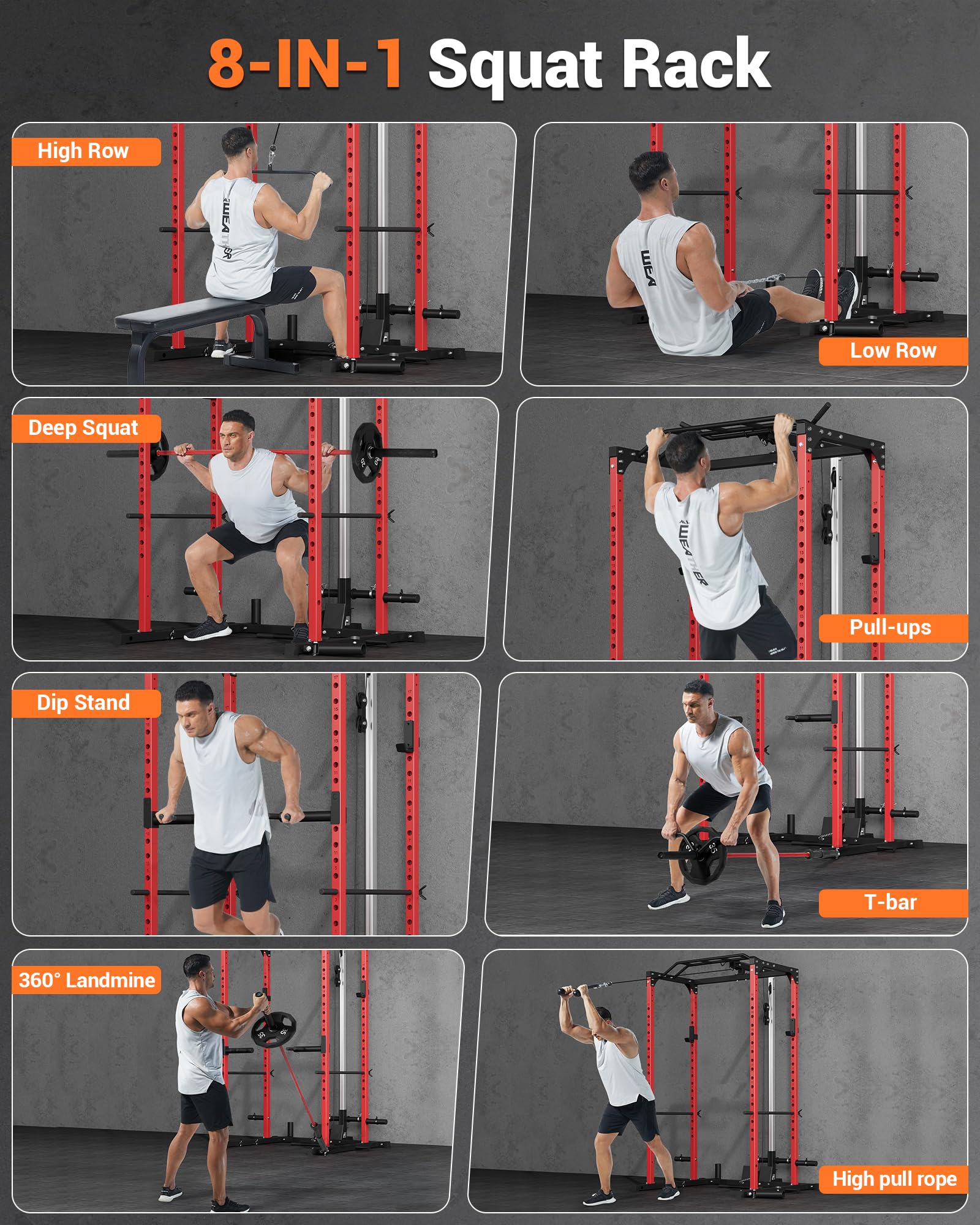 8-in-1 home gym power cage workouts