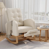 Garvee Nursery Rocking Chair with Adjustable Footrest, Teddy Fleece Upholstery, Sturdy Wooden Legs, High Backrest, White for Living Room or Bedroom