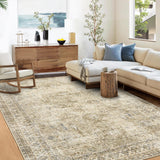 Garvee Persian Brown & Khaki 5x7 Vintage Distressed Floral Washable Rug, Traditional Non-Slip Indoor Carpet for Living Room Dining Bedroom - Brown & Khaki