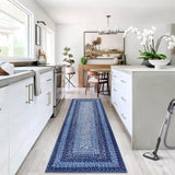 Garvee Area Rug 2x6 Braided Print Washable Non-Slip Runner Navy Ultra-Thin Farmhouse Kitchen Mat - Navy