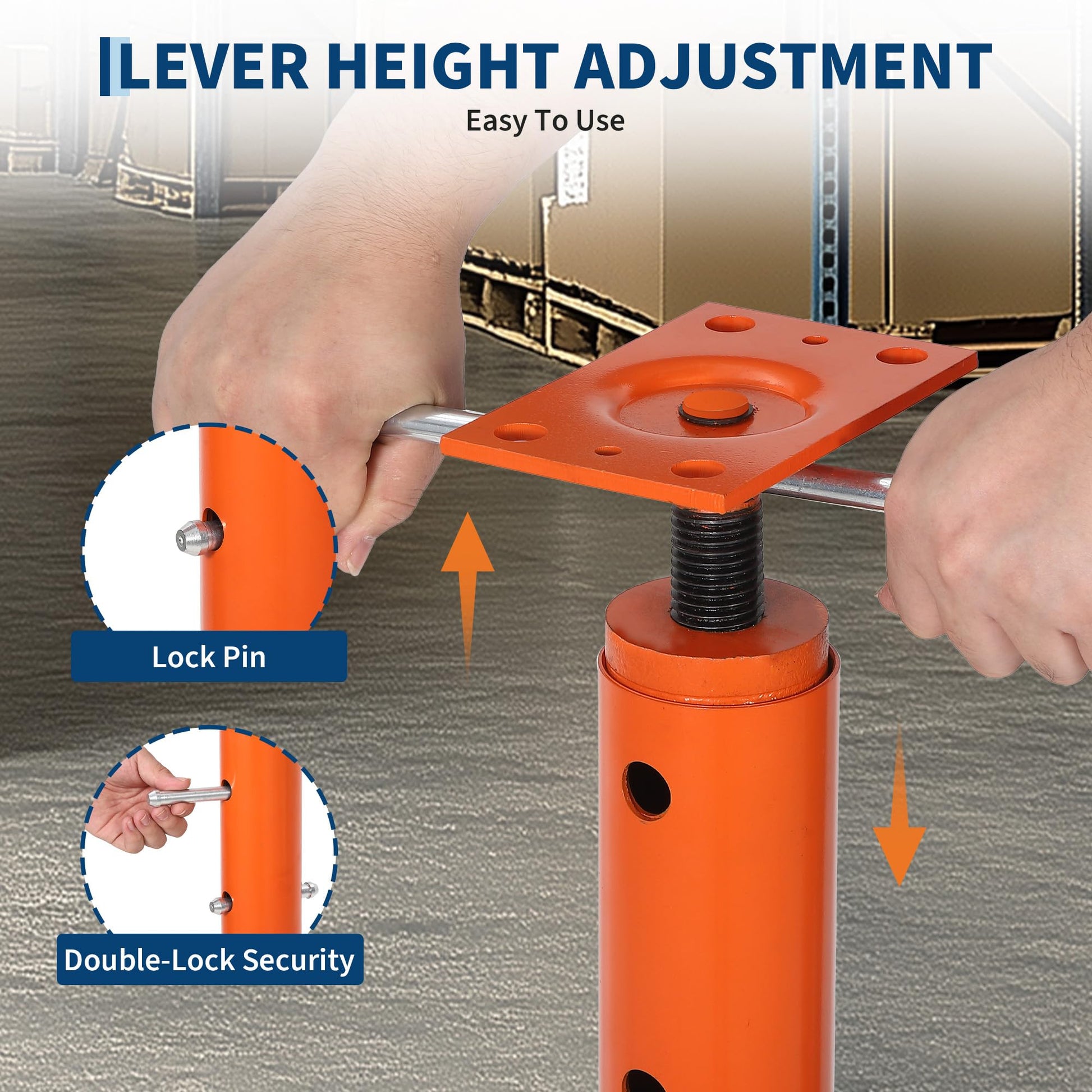 Lever height adjustment and lock pin design