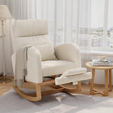 Garvee Nursery Glider Rocking Chair with Extendable Footrest, Linen Upholstery, Side Pockets, Pillow for Bedroom, Living Room, Nursing Room, White - White