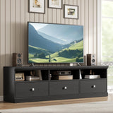 Garvee TV Stand for 75 Inch TV, Mid-Century Modern Entertainment Center with Storage Drawer, 70" TV Console with Open Shelves, Wood Media Console TV Cabinet for Living Room (Black) - Black