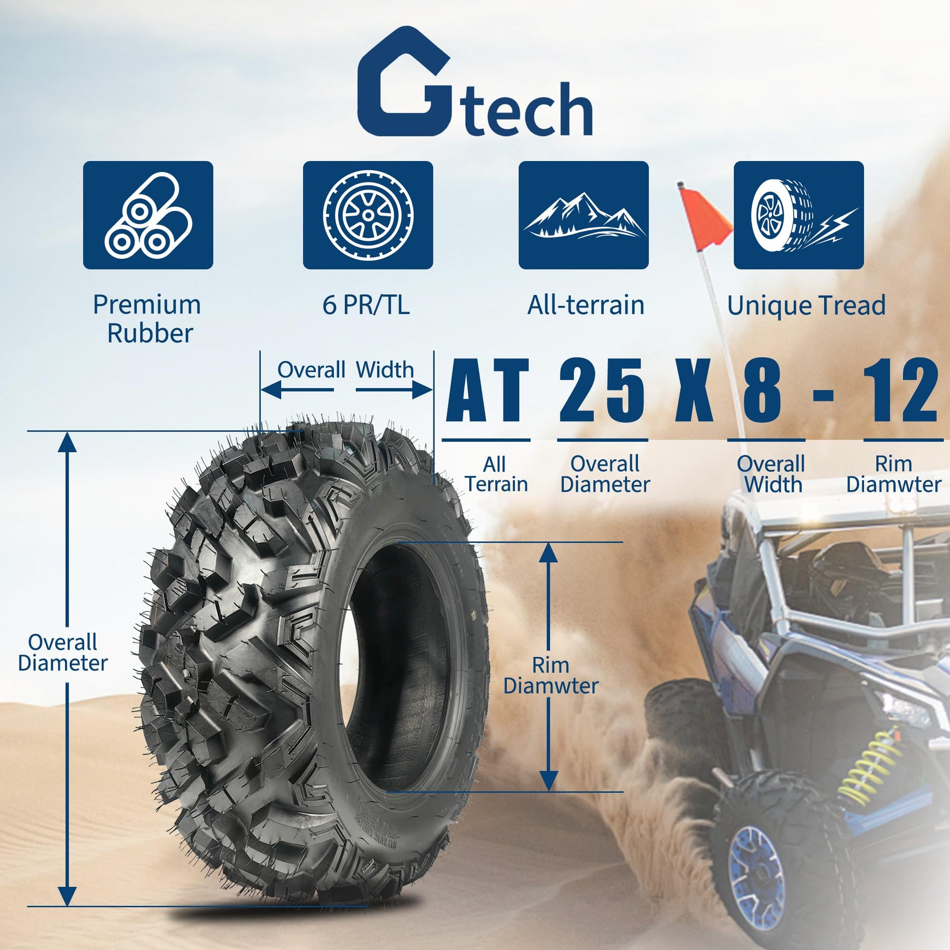 25x8-12 ATV UTV tire 6PR construction details