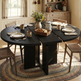 Garvee Extendable 47"-63" Round Oval Dining Table With Wider Legs And Sturdy Metal Frame For Kitchen And Apartment, Retro Black, Space Saving - Retro Black